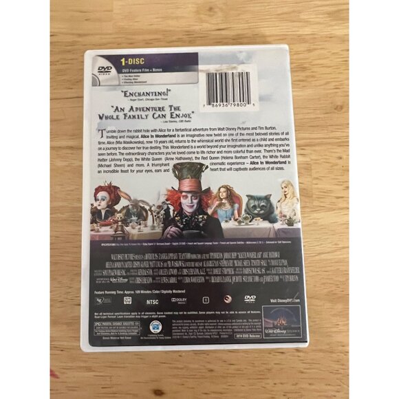 Alice In Wonderland DVD 2010 Fantasy Movie Tim Burton Johnny Depp Pre-Owned - Picture 4 of 4